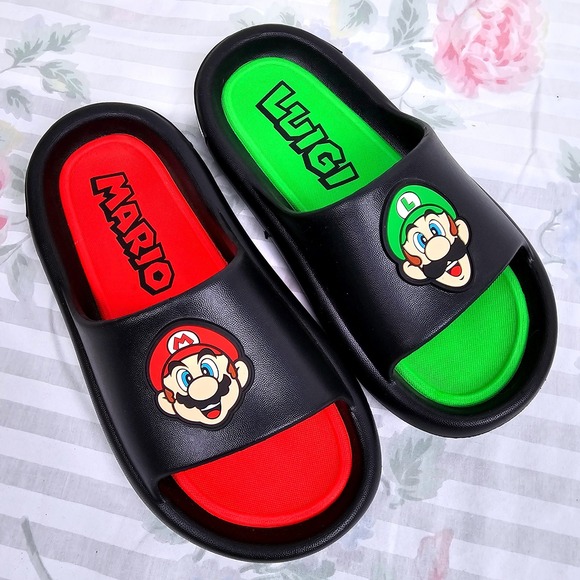 Ground Up Super Mario Luigi Kids Slides Sandals Black Red Green Size 2 - Picture 8 of 9